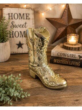 New Large Metallic Gold Western Cowboy Cowgirl Rustic Country Figurine Statue